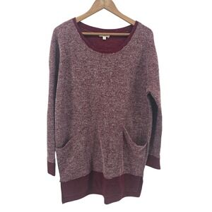 Umgee Burgundy Heathered Knit Tunic Sweater Medium Pockets Oversized Boho
